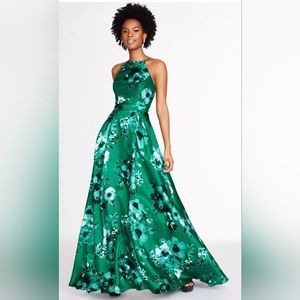 Junior's Floral-Print Open-Back Gown by City Studio
